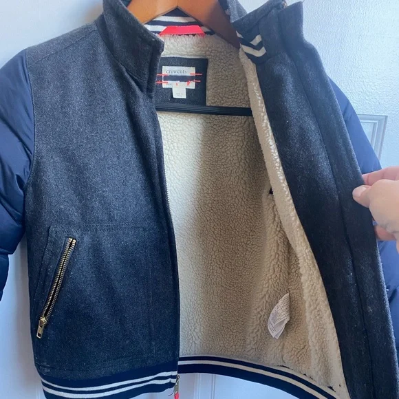 Crew cut kids navy and grey puffer jacket with fleece inside. Size 8